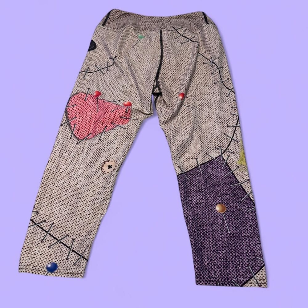 VASTITCH NWOT Patchwork Voo Doo Doll Print High Waisted Leggings Sz L - Picture 2 of 5